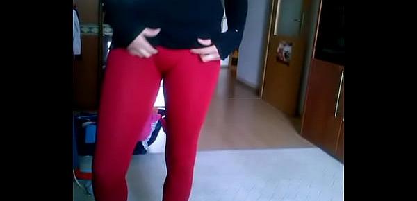  cameltoe red leggings